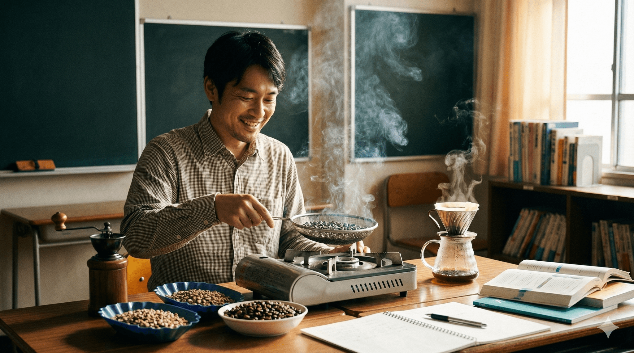 塾長長谷川　趣味コーヒー　焙煎